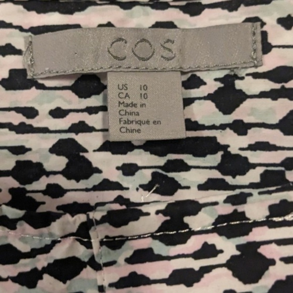 COS Women Black White Abstract Print Cotton 3/4‎ Sleeve Blouse Sz 10 - Picture 5 of 7
